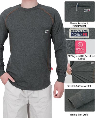 TICOMELA FR Shirts for Men | Flame Resistant Shirt,Welding & Electrical Work,Stretch,CAT2 NFPA 2112 Compliant,100% Cotton in Kuwait