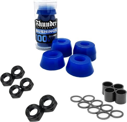 Bushboard Bushings Premium 100a الأزرق الصلب الإضافي مع محور حقيبة الدايم ، ومكسرات Kingpin و SPEED Kit - إعادة بناء/تحديث حزمة تناسب جميع شاحنات لوح التزلج تقريبًا in Saudi Arabia