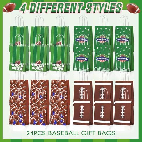 Janlaugh 24 PCS Baseball Party Favor Gift Bags with Handles Tissue Paper Baseball Paper Goodie Snack Candy Treat Bags for Birthday Themed Party Supplies Decorations in Saudi Arabia