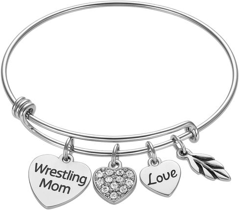 Sportybella Wrestling Mom Charm Bangle Bracelet- Women's Wrestling Jewelry - Gifts for Moms in Saudi Arabia