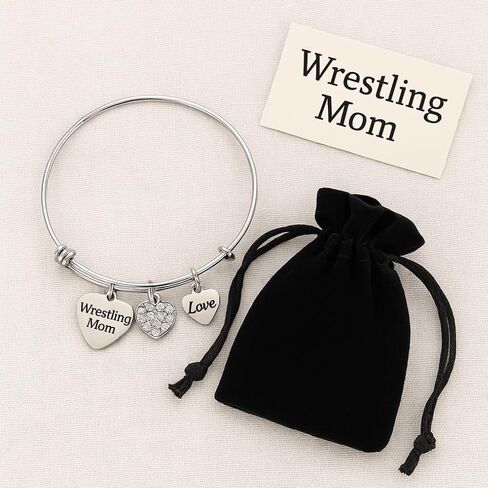 Sportybella Wrestling Mom Charm Bangle Bracelet- Women's Wrestling Jewelry - Gifts for Moms in Saudi Arabia