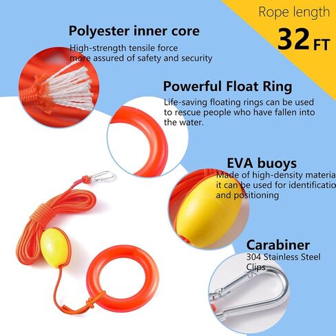 Heavy Duty Floating Boat Rope with EVA Buoy Ball - Marine Anchor Line & Safety Tether for Kayak, Canoe, Jet Ski, PWC - High Visibility Drift Sock Leash, Stainless Steel Hook in Saudi Arabia