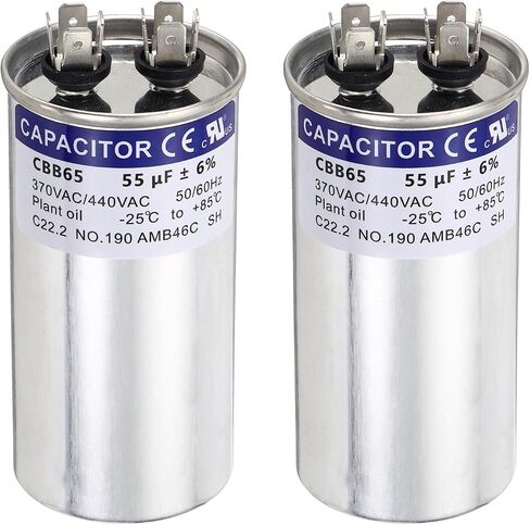 MECCANIXITY 2Pcs 40MFD CBB65 Run Start Capacitor 40uF, 370/440V Round AC Capacitor for AC Motor Run, HVAC, Air Conditioner, Condenser Motors in Kuwait