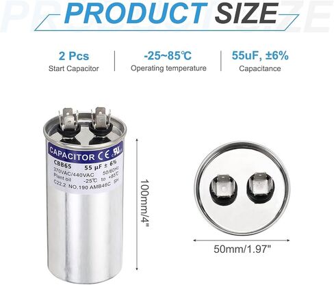 MECCANIXITY 2Pcs 40MFD CBB65 Run Start Capacitor 40uF, 370/440V Round AC Capacitor for AC Motor Run, HVAC, Air Conditioner, Condenser Motors in Kuwait