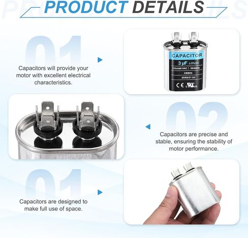 MECCANIXITY 2Pcs 3MFD CBB65 Run Start Capacitor 3uF, 370/440V Oval AC Capacitor for AC Motor Run, HVAC, Air Conditioner, Condenser Motors in Saudi Arabia