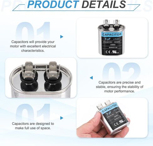 meccanixity 2pcs 3MFD CBB65 تشغيل start مكثف 3UF ، 370/440V OVAL AC CAPACITOR in Saudi Arabia