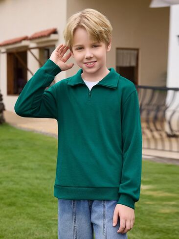 Haloumoning Boys Quarter Zip Sweatshirt Kids Long Sleeve Fall Pullover 5-14 Years in Saudi Arabia