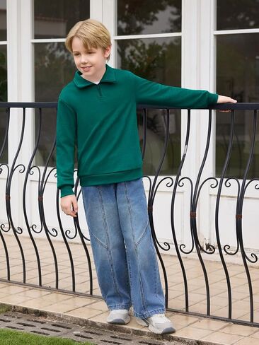 Haloumoning Boys Quarter Zip Sweatshirt Kids Long Sleeve Fall Pullover 5-14 Years in Saudi Arabia