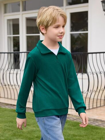 Haloumoning Boys Quarter Zip Sweatshirt Kids Long Sleeve Fall Pullover 5-14 Years in Saudi Arabia