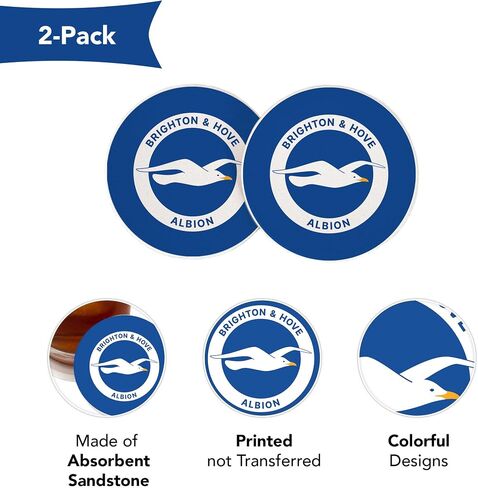 ملحقات CACTUS Brighton & Hove Albion Car Car Bhafc Seagulls نادي كرة القدم الممتصة Custer Custer Coasters مجموعة منتجات مرخصة من 2 (تصميم A) in Saudi Arabia