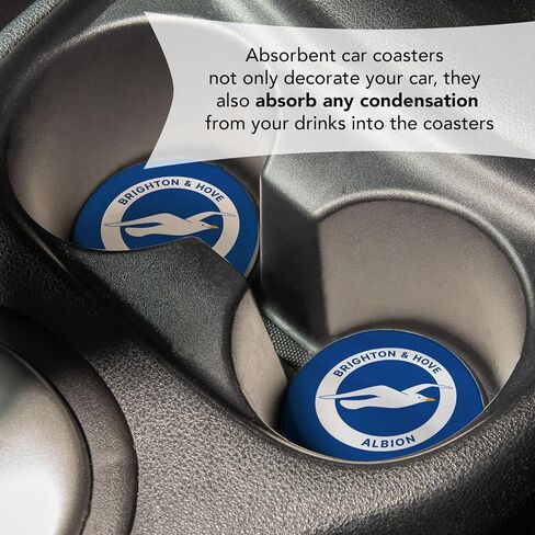 ملحقات CACTUS Brighton & Hove Albion Car Car Bhafc Seagulls نادي كرة القدم الممتصة Custer Custer Coasters مجموعة منتجات مرخصة من 2 (تصميم A) in Saudi Arabia