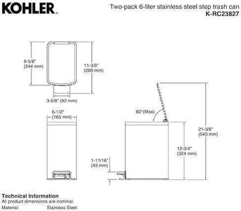 Kohler 2-Pack 6L Stainstel Step STEP STRASH BIN in Kuwait