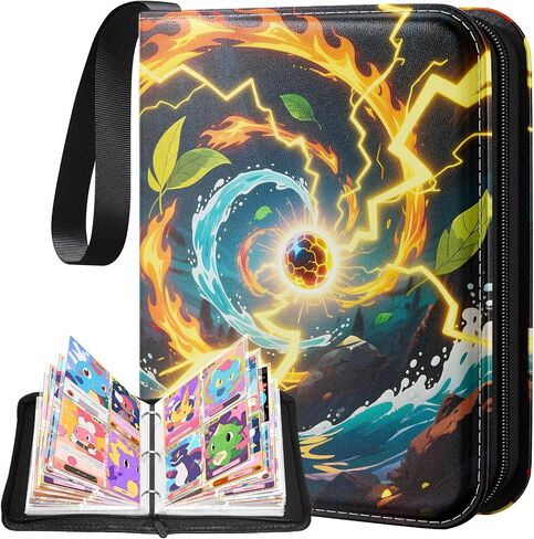 Trading Card Binder 4 Pocket, Card Binder 400 Pockets Holder Album with 50 Removable Cards Sleeves, PU Leather Card Collection Binder for TCG, MTG, Sports Cards, TCG Binder Gifts for Boys and Girls in Saudi Arabia