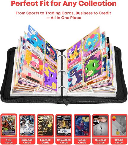 Trading Card Binder 4 Pocket, Card Binder 400 Pockets Holder Album with 50 Removable Cards Sleeves, PU Leather Card Collection Binder for TCG, MTG, Sports Cards, TCG Binder Gifts for Boys and Girls in Saudi Arabia