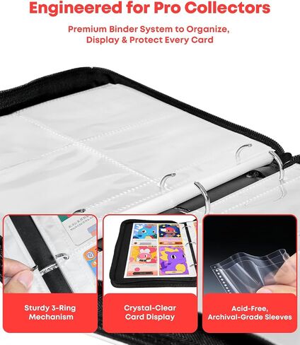 Trading Card Binder 4 Pocket, Card Binder 400 Pockets Holder Album with 50 Removable Cards Sleeves, PU Leather Card Collection Binder for TCG, MTG, Sports Cards, TCG Binder Gifts for Boys and Girls in Saudi Arabia