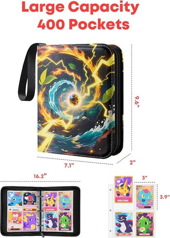 Trading Card Binder 4 Pocket, Card Binder 400 Pockets Holder Album with 50 Removable Cards Sleeves, PU Leather Card Collection Binder for TCG, MTG, Sports Cards, TCG Binder Gifts for Boys and Girls in Saudi Arabia