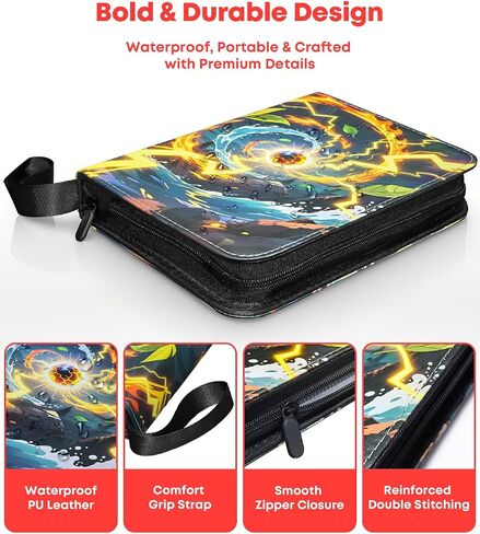 Trading Card Binder 4 Pocket, Card Binder 400 Pockets Holder Album with 50 Removable Cards Sleeves, PU Leather Card Collection Binder for TCG, MTG, Sports Cards, TCG Binder Gifts for Boys and Girls in Saudi Arabia