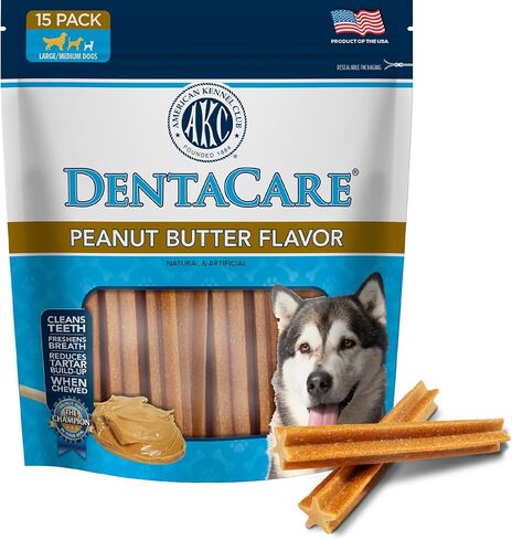 American Kennel Club Dentacare Yogurt and Peanut Butter Dental Dog Treats, Naturally Flavored, Good for Dog Dental Health, 20 Count in Kuwait