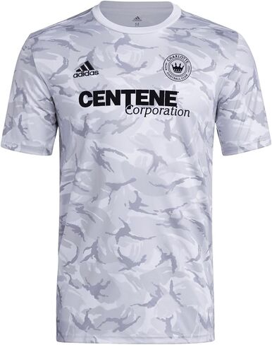 Adidas Charlotte FC MLS Men's Pre-Match Camo Short Sleeve Soccer Jersey, Onix/Camo in Saudi Arabia