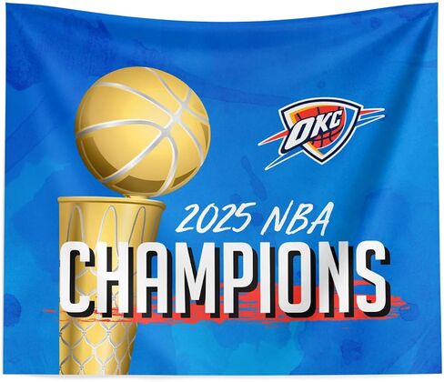 Oklahoma City Thunder 2025 NBA Champions Banner Up Printed Wall Hanging, Official Team Logo & Championship Years, 34" x 40" Polyester Tapestry, Bold Fan Decor for Home, Office, or Game Room in Saudi Arabia