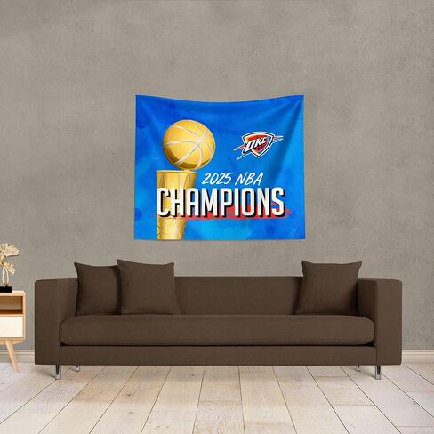 Oklahoma City Thunder 2025 NBA Champions Banner Up Printed Wall Hanging, Official Team Logo & Championship Years, 34" x 40" Polyester Tapestry, Bold Fan Decor for Home, Office, or Game Room in Saudi Arabia