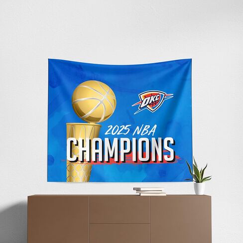 Oklahoma City Thunder 2025 NBA Champions Banner Up Printed Wall Hanging, Official Team Logo & Championship Years, 34" x 40" Polyester Tapestry, Bold Fan Decor for Home, Office, or Game Room in Saudi Arabia