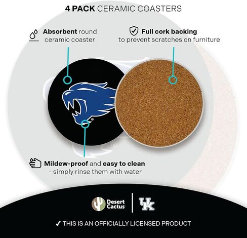 Desert Cactus University of Kentucky Ceramic Coasters 4 Pack Wildcats UK Absorbent Drink Coasters with Cork Backing (Design A) in Saudi Arabia