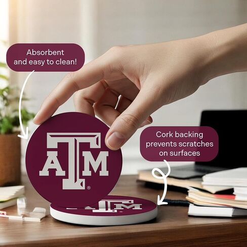 Desert Cactus Texas A&M University Ceramic Coasters 4 Aggies Tamu Stustorbent Drink Stakesits with Cork Packing (Design A) in Saudi Arabia
