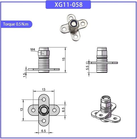 Square Stainless Steel Damping Torque Hinge Adjustable 1Pcs(XG11-059-0.5-1.0N.m) in Saudi Arabia