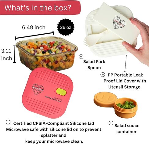 حاوية غداء زجاجية ، 26 أونصة ، آمنة من الميكروويف مع اثنين من الأغطية-غطاء تنفيس من السيليكون الأبيض وغطاء محكم PP الوردي ، صندوق الإعدادية لوجبة التسرب مع تخزين أواني للسلطة والوجبات الخفيفة in Kuwait