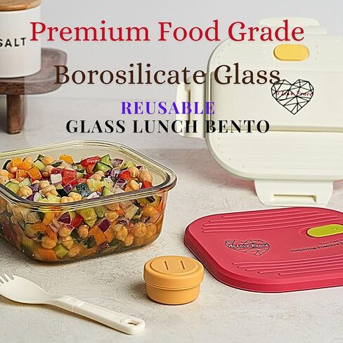 حاوية غداء زجاجية ، 26 أونصة ، آمنة من الميكروويف مع اثنين من الأغطية-غطاء تنفيس من السيليكون الأبيض وغطاء محكم PP الوردي ، صندوق الإعدادية لوجبة التسرب مع تخزين أواني للسلطة والوجبات الخفيفة in Kuwait