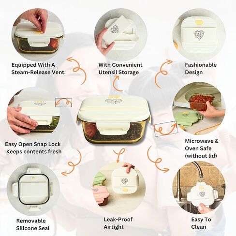 حاوية غداء زجاجية ، 26 أونصة ، آمنة من الميكروويف مع اثنين من الأغطية-غطاء تنفيس من السيليكون الأبيض وغطاء محكم PP الوردي ، صندوق الإعدادية لوجبة التسرب مع تخزين أواني للسلطة والوجبات الخفيفة in Kuwait