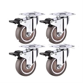 4Pcs Rubber Swivel Casters Wheels with Brake No Noise Lockable Wheels Mobile Wheels(Type 1,3 Inch) in Saudi Arabia