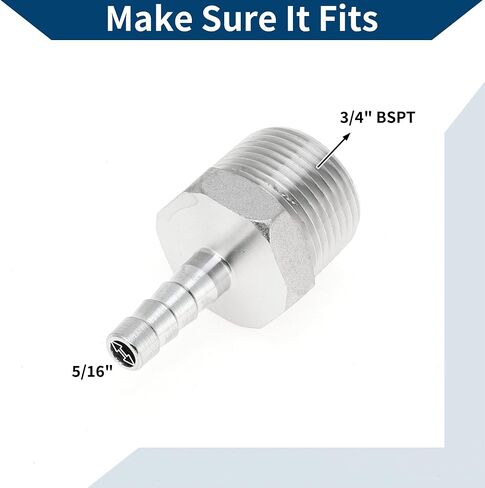 304 Stainless Steel Hose Barb Fittings 5/16" OD 3/4" BSPT Male Thread Straight Barb Connector for Air Water Oil Gas Fuel 1 Set Silver Tone in Saudi Arabia