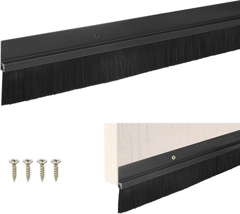 Door Brush Bottom Sweep, 39" L x 1.8" W H-Shape Aluminum Alloy Base with 0.8" Nylon Brush for Industrial/Home/Garage Door Seal, Strong Adhesive Weather Stripping [Black] in Saudi Arabia