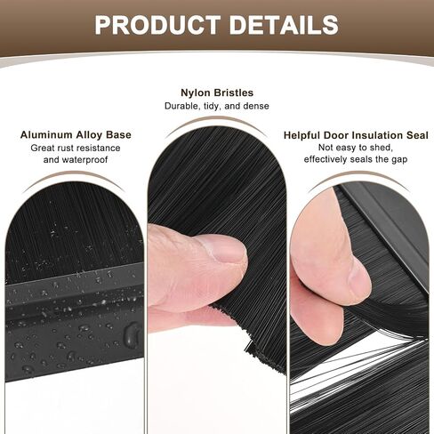 Door Brush Bottom Sweep, 39" L x 1.8" W H-Shape Aluminum Alloy Base with 0.8" Nylon Brush for Industrial/Home/Garage Door Seal, Strong Adhesive Weather Stripping [Black] in Saudi Arabia