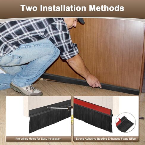 Door Brush Bottom Sweep, 39" L x 1.8" W H-Shape Aluminum Alloy Base with 0.8" Nylon Brush for Industrial/Home/Garage Door Seal, Strong Adhesive Weather Stripping [Black] in Saudi Arabia