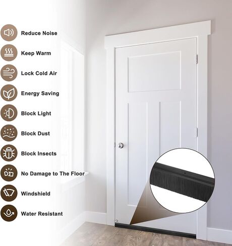 Door Brush Bottom Sweep, 39" L x 1.8" W H-Shape Aluminum Alloy Base with 0.8" Nylon Brush for Industrial/Home/Garage Door Seal, Strong Adhesive Weather Stripping [Black] in Saudi Arabia
