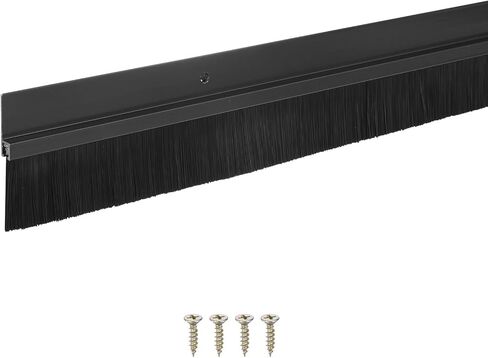 Door Brush Bottom Sweep, 39" L x 1.8" W H-Shape Aluminum Alloy Base with 0.8" Nylon Brush for Industrial/Home/Garage Door Seal, Strong Adhesive Weather Stripping [Black] in Saudi Arabia