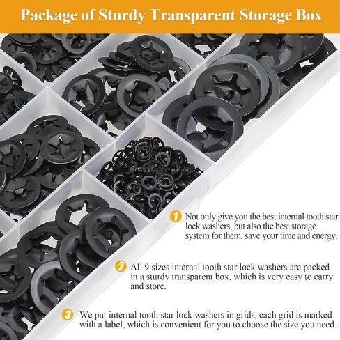 520 Pieces Internal Tooth Star Lock Washers, M2 M2.5 M3 M4 M5 M6 M8 M10 M12 Quick Speed Locking Washers Kit, Black Oxide Finish Push on Retaining Clips in Saudi Arabia