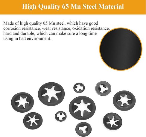 520 Pieces Internal Tooth Star Lock Washers, M2 M2.5 M3 M4 M5 M6 M8 M10 M12 Quick Speed Locking Washers Kit, Black Oxide Finish Push on Retaining Clips in Saudi Arabia
