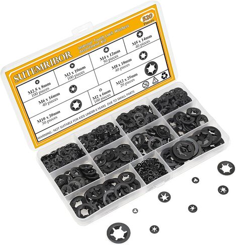 520 Pieces Internal Tooth Star Lock Washers, M2 M2.5 M3 M4 M5 M6 M8 M10 M12 Quick Speed Locking Washers Kit, Black Oxide Finish Push on Retaining Clips in Saudi Arabia
