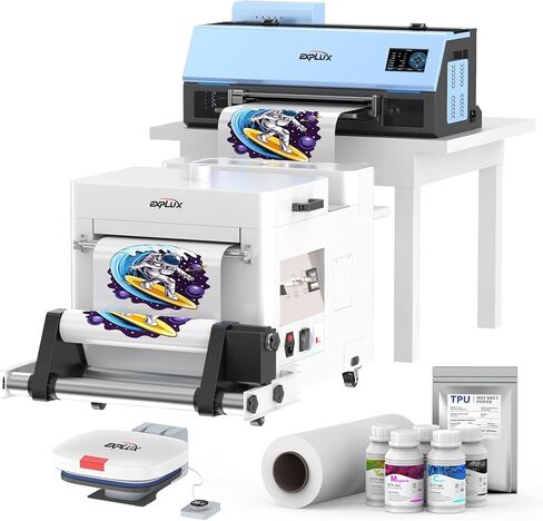 Explux A3 DTF Printer ، XP600 Turbo Printhead ، 2x أسرع الإخراج ، تصميم مضاد للكلوج+عرض متعدد الوظائف LED ، متوافق متعدد المواد ، حبر الهدايا لمدة عامين (طابعة+مسحوق Shaker+Heat Press+Filter) in Kuwait