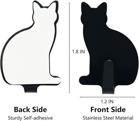 Adhesive Wall Hooks Cat Shaped - 8 Pack Stainless Steel Key Hangers for Cat Lovers - Cute Decorative Hooks for Hanging Hats, Bags,Towels(Black) in Saudi Arabia