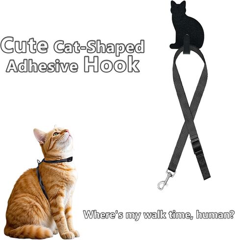 Adhesive Wall Hooks Cat Shaped - 8 Pack Stainless Steel Key Hangers for Cat Lovers - Cute Decorative Hooks for Hanging Hats, Bags,Towels(Black) in Saudi Arabia
