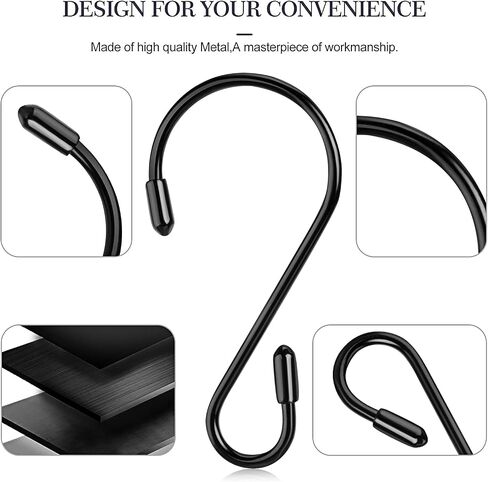 Hotop 100 Pcs S Shaped Stainless Steel Hooks Metal Hanging Curtain Hooks Pan Pot Holder Rack for Hanging Pot, Pan, Cups, Plants, Bags, Jeans, Towels (Black,1.57 Inch) in Saudi Arabia