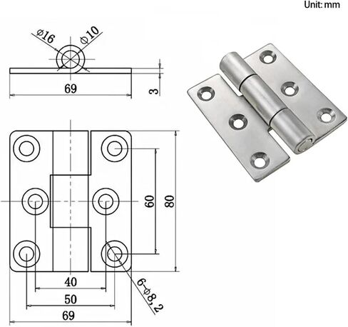 304 Stainless Steel 80x69x3mm Heavy-Duty Thickened Hinges Hardware Accessories 1Pcs in Saudi Arabia