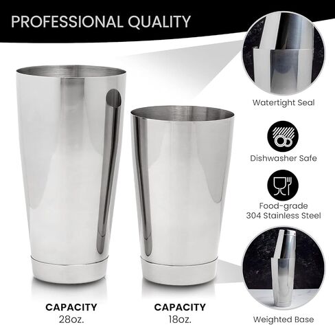 Cocktail Set - Stainless Steel, Essential Cocktail Set Includes Jigger, Hawthorne Strainer, Shaking Tins, Mixing Glass, Barspoon (Set of 6) in Saudi Arabia