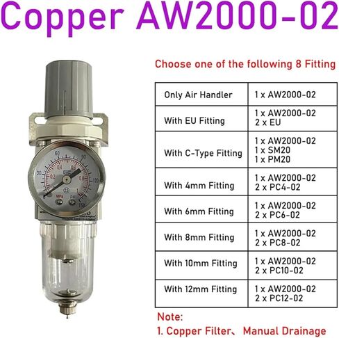 AW2000-02D AW3000-03D مرشح مصيدة زيت منظم الضغط لضاغط الهواء الصرف التلقائي (الألياف AW4000-06 ، مع تركيب C-type) in Kuwait