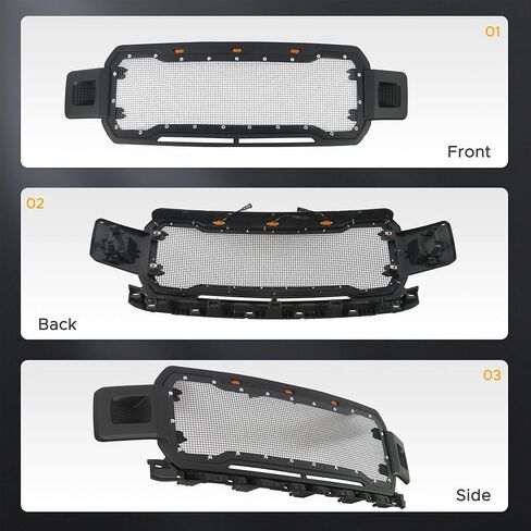 Grille Grille Grille Front For for F150 2004 2005 2006 2007 2008 ، شواية المصد الأمامية مع مصابيح العنبر ، أسود غير لامع مع شبكة فولاذية ، نمط برشوم الكروم in Kuwait